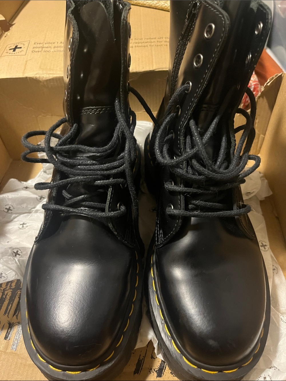 Dr Marten Black Leather Lace-Up Boots with Yellow Stitching